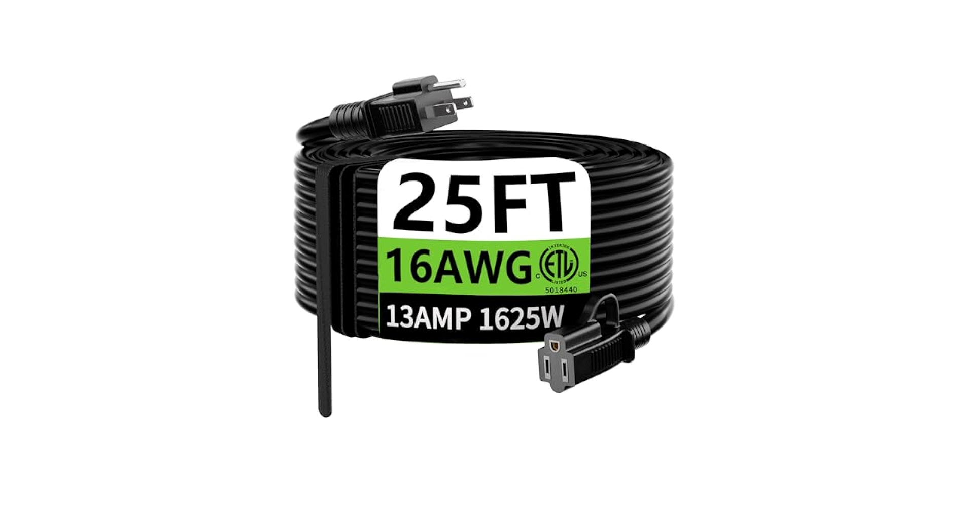 HUANCHAIN Indoor Outdoor Black Extension Cord 25 ft